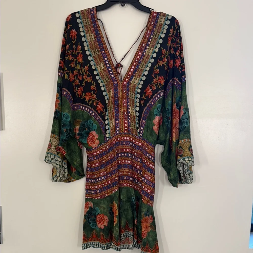 FARM Rio Red and Blue Bell Sleeve Sundress - Picture 2 of 10